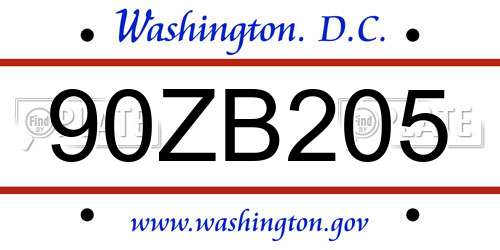 90ZB205 District Of Columbia License Plate