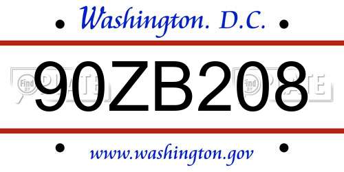 90ZB208 District Of Columbia License Plate