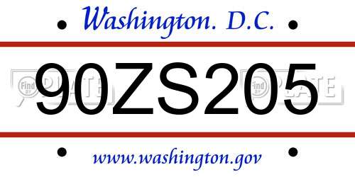 90ZS205 District Of Columbia License Plate
