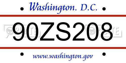 90ZS208 District Of Columbia License Plate