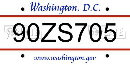 90ZS705 District Of Columbia License Plate