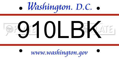 910LBK District Of Columbia License Plate