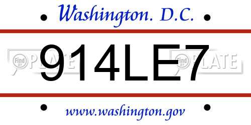 914LE7 District Of Columbia License Plate