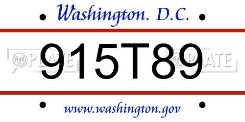 915T89 District Of Columbia License Plate
