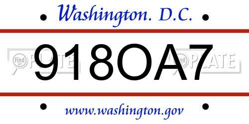 918OA7 District Of Columbia License Plate