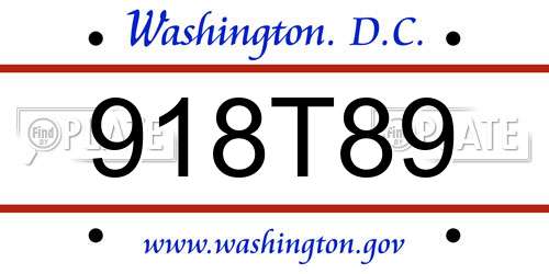918T89 District Of Columbia License Plate