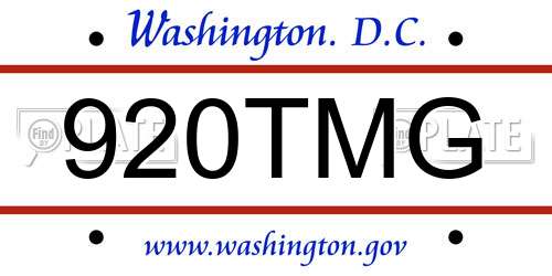 920TMG District Of Columbia License Plate