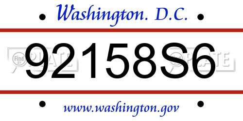 92158S6 District Of Columbia License Plate