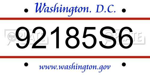 92185S6 District Of Columbia License Plate