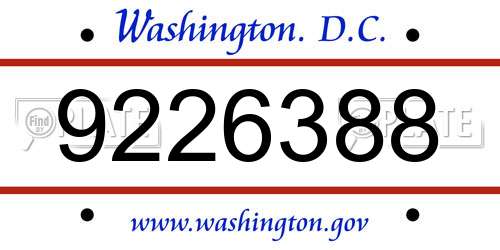 9226388 District Of Columbia License Plate