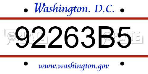 92263B5 District Of Columbia License Plate