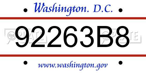 92263B8 District Of Columbia License Plate