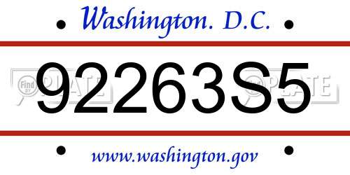 92263S5 District Of Columbia License Plate