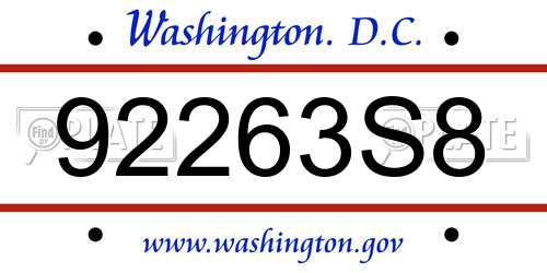 92263S8 District Of Columbia License Plate