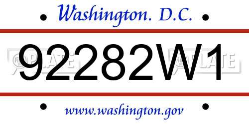 92282W1 District Of Columbia License Plate
