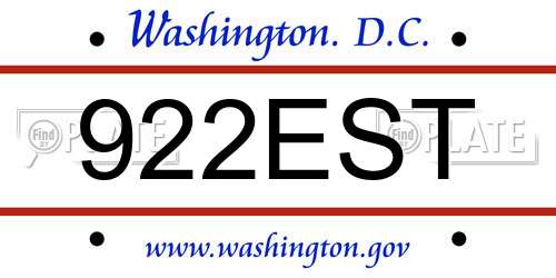 922EST District Of Columbia License Plate