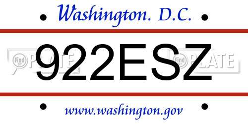922ESZ District Of Columbia License Plate