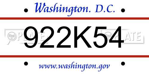 922K54 District Of Columbia License Plate