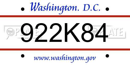 922K84 District Of Columbia License Plate