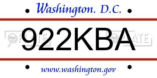 922KBA District Of Columbia License Plate