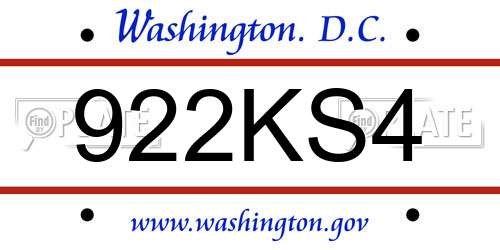 922KS4 District Of Columbia License Plate