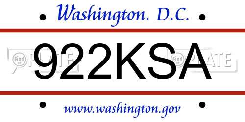 922KSA District Of Columbia License Plate