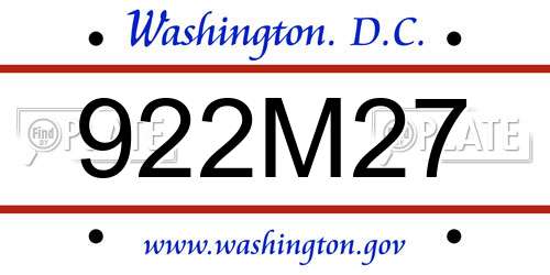 922M27 District Of Columbia License Plate