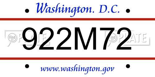 922M72 District Of Columbia License Plate