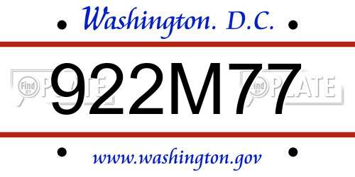 922M77 District Of Columbia License Plate