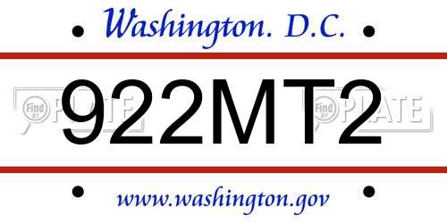 922MT2 District Of Columbia License Plate