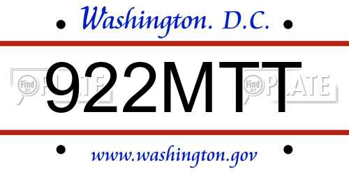 922MTT District Of Columbia License Plate