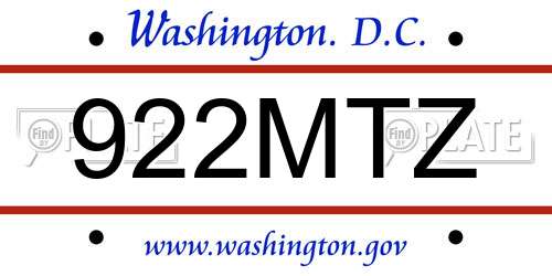 922MTZ District Of Columbia License Plate