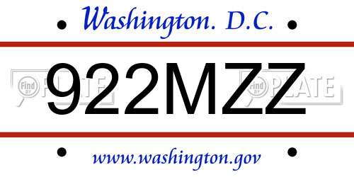 922MZZ District Of Columbia License Plate