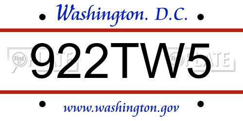 922TW5 District Of Columbia License Plate