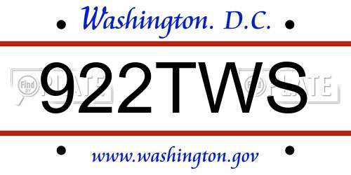 922TWS District Of Columbia License Plate