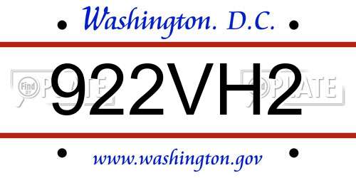 922VH2 District Of Columbia License Plate