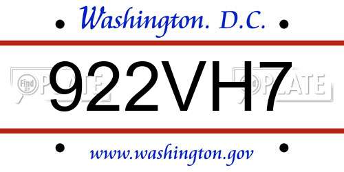922VH7 District Of Columbia License Plate
