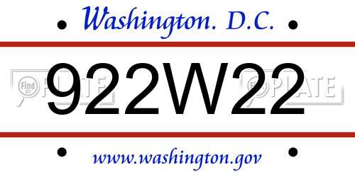 922W22 District Of Columbia License Plate