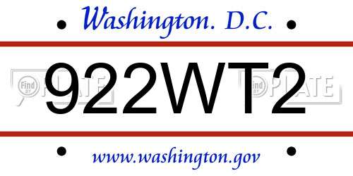 922WT2 District Of Columbia License Plate