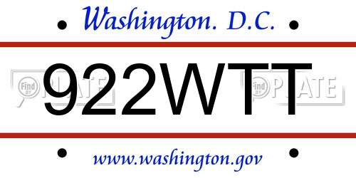 922WTT District Of Columbia License Plate
