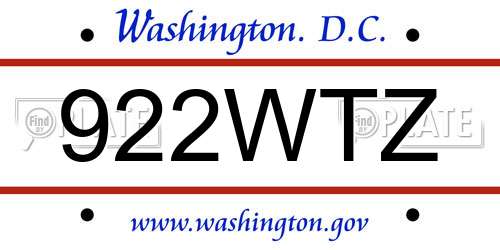 922WTZ District Of Columbia License Plate
