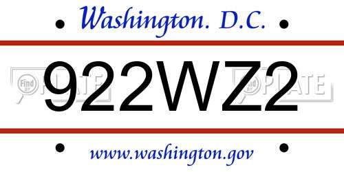 922WZ2 District Of Columbia License Plate