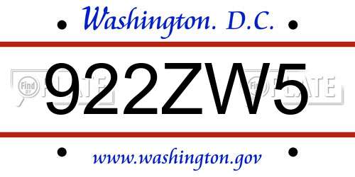 922ZW5 District Of Columbia License Plate