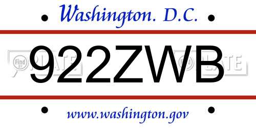 922ZWB District Of Columbia License Plate