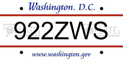 922ZWS District Of Columbia License Plate
