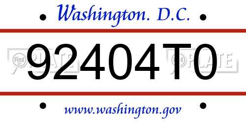92404T0 District Of Columbia License Plate
