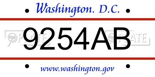 9254AB District Of Columbia License Plate