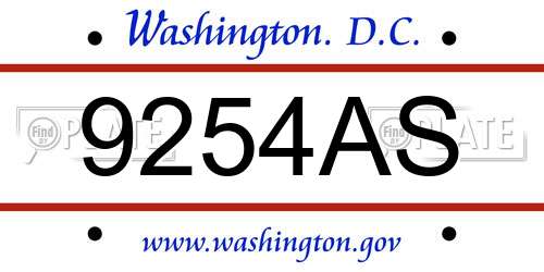 9254AS District Of Columbia License Plate
