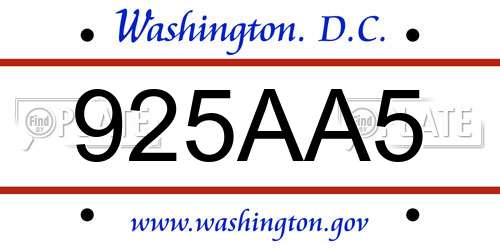925AA5 District Of Columbia License Plate
