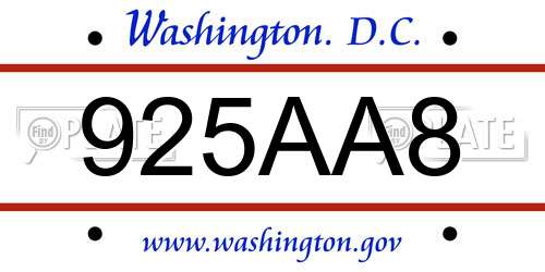 925AA8 District Of Columbia License Plate
